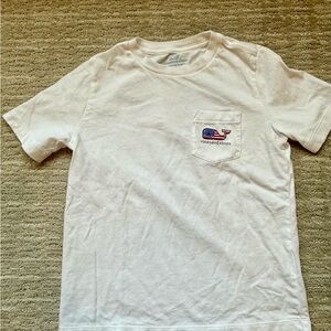 Vineyard Vines Kids White Pocket Tee with American Flag Whale